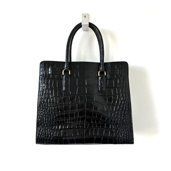 Michael Kors Black Croc Embossed Leather Dillon Tote Crossbody Shoulder Bag - Picture 5 of 15